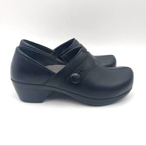 DANSKO Clogs Mules Shoes Black Leather Nurse Professional Doctor Anti Skid SZ37
